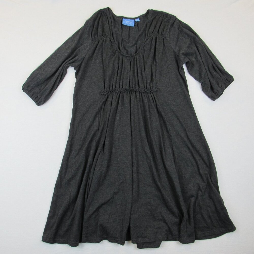 Simply Vera Vera Wang Dress Women's Size XL Empire Waist Ruched Gray 3/4 Sleeve